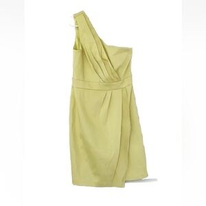 MAX & CLEO dress size 4 yellow green one shoulder cocktail